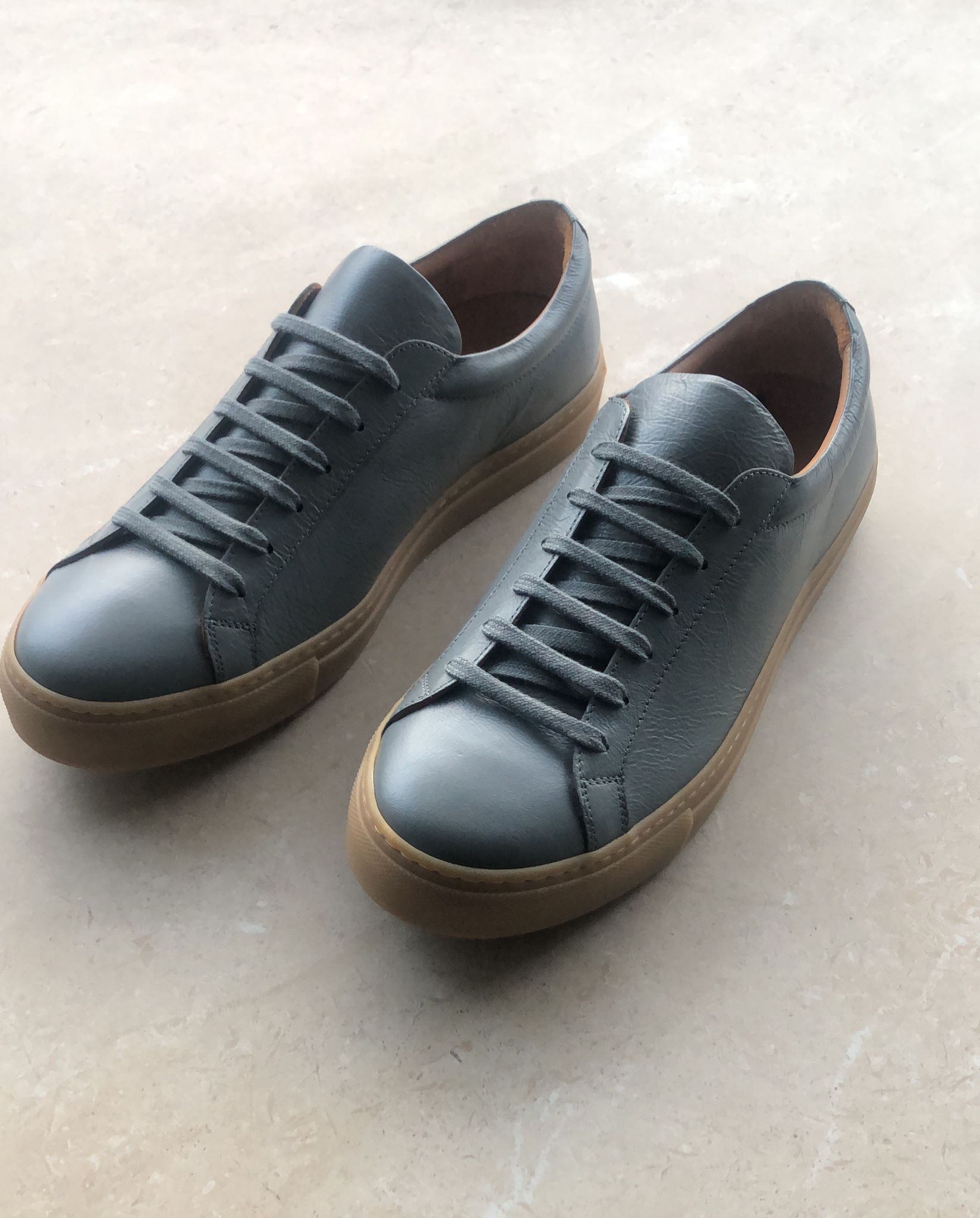 SF-01 v2 Low Top Leather Sneakers - Grey Kangaroo, Gum Sole - Size 41